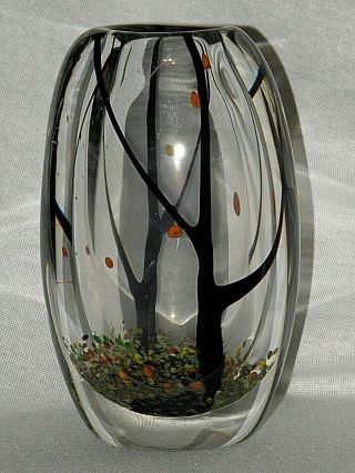 Vicke Lindstram For Kosta Boda,  Unique Lu 2010 Swedish Art Glass Autumn Tree Vase