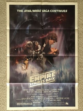 Vtg Star Wars Empire Strikes Back 1 Sheet Movie Poster 27x41 Sci - Fi