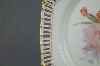 KPM Berlin Hand Painted Weichmalerei Pink Carnations & Gold Reticulated Plate 10