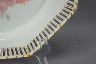 KPM Berlin Hand Painted Weichmalerei Pink Carnations & Gold Reticulated Plate 7
