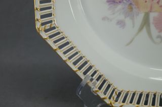 KPM Berlin Hand Painted Weichmalerei Pink Carnations & Gold Reticulated Plate 9