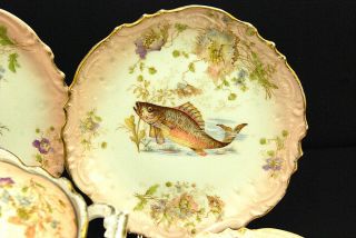 Gorgeous 10 Pc Hand Painted French Limoges Fish Plates & Serving Set