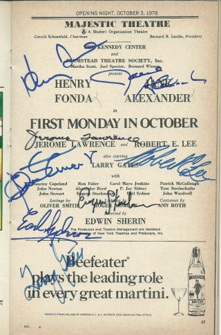 Henry Fonda Jane Alexander 6 Others 1978 Signed Playbill First Monday In October