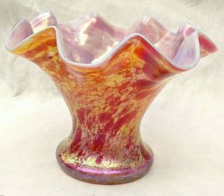 Loetz Austria Vase Red D Iridescent Glass Oil Spot Pattern