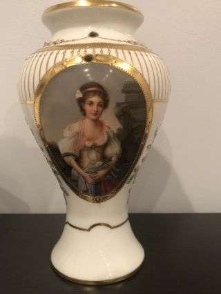 Royal Vienna Porcelain Portrait Vase With Stones Signed Wagner Circa 1900