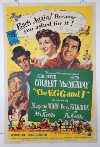 The Egg And I - 1947 Movie Poster - Claudette Colbert - Fred Macmurray