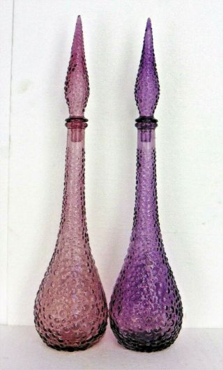 Set Vintage Mid Century Modern Italian Empoli Glass Genie Bottle Purple Amethist