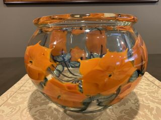 Daniel Lotton Art Glass Orange Flower Bowl Signed By Daniel 2015