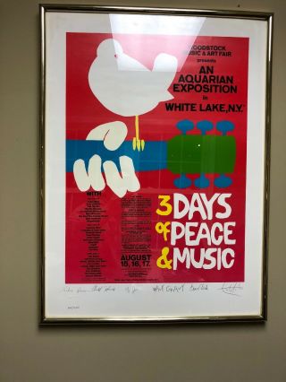 Arnold Skolnick Signed Woodstock Poster Reprint Autographed Santana,  Gravy,  more 12