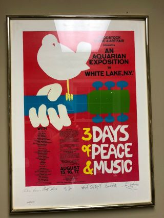 Arnold Skolnick Signed Woodstock Poster Reprint Autographed Santana,  Gravy,  More