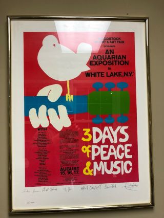 Arnold Skolnick Signed Woodstock Poster Reprint Autographed Santana,  Gravy,  more 2