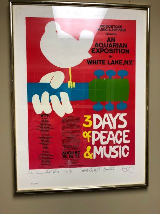 Arnold Skolnick Signed Woodstock Poster Reprint Autographed Santana,  Gravy,  more 9