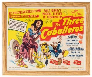1944 Release Half Sheet Poster The Three Caballeros Disney Donald Duck