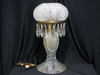 Antique American Brilliant Period Cut Crystal Table Lamp - Mushroom Shade - 21.  5 "