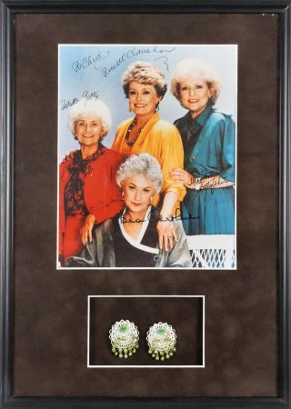 Golden Girls Signed 8x10 Framed Photo & Stage Worn Earring Display Bas A57201