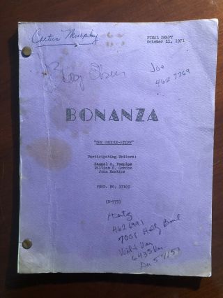 Wow Buddy Ebsen Signed,  And Notated Bonanza Script 1971