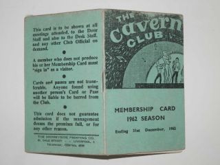 Beatles Authentic 1962 Cavern Club Membership Card