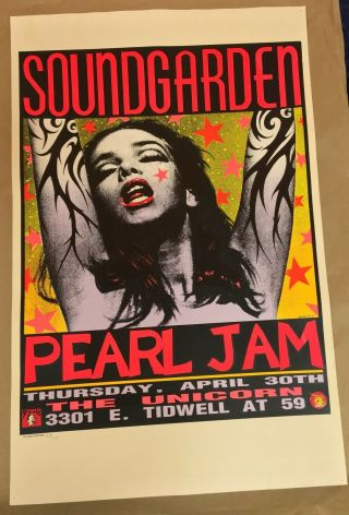Soundgarden & Pearl Jam.  Huston 1992 Pink Lady Poster.  Kozik.  Numbered