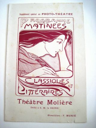 1898 Theatre Program W/ Stunning " Art Neuveau " Cover By " Henri Meunier "