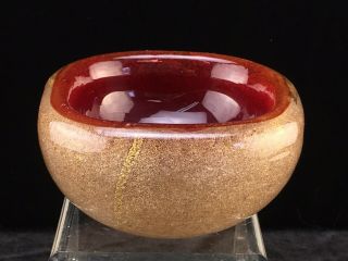 Somerso A Bollicine Bowl By Carlo Scarpa For Venini Red - Orange With Gold Leaf 5 "