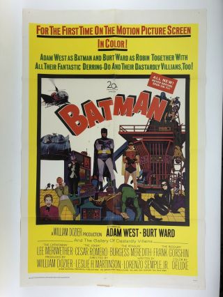 Vintage 1966 The Batman Movie Poster Adam West 27 X 41 Folded 66/281