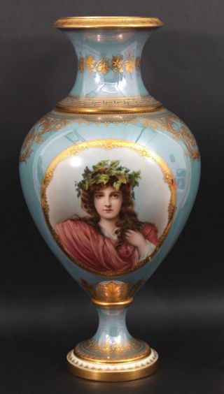 Large Antique 19thC Double Portrait Painting Gilt Royal Vienna Porcelain Vase NR 2