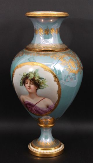 Large Antique 19thC Double Portrait Painting Gilt Royal Vienna Porcelain Vase NR 7