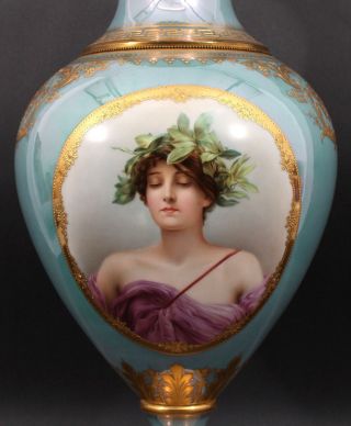 Large Antique 19thC Double Portrait Painting Gilt Royal Vienna Porcelain Vase NR 9