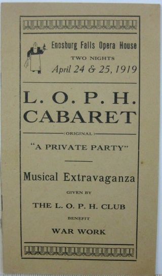 1919 Enosburg Falls Vt Opera House Loph Cabaret Musical Benefit Wwi Effort Adver