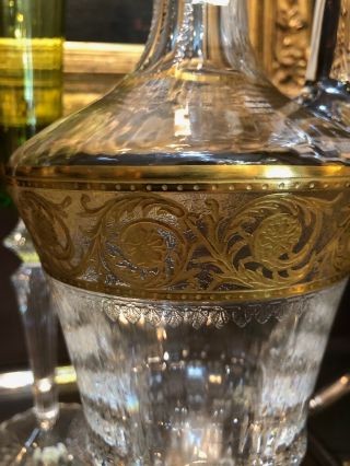 France St louis Crystal Handled Wine Decanter Thistle 24 KT Solid Band w/Stopper 3