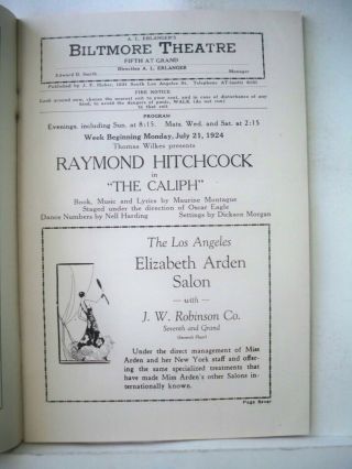 THE CALIPH Playbill RAYMOND HITCHCOCK / ALISAR / COOPER LAWLEY Tour LA 1924 2