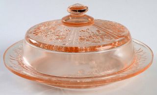 Rare Sharon/cabbage Rose Pink Round Cheese Dish Federal Glass