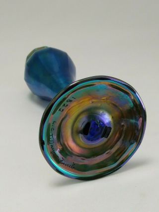 L C T Louis Comfort Tiffany Favrile Floriform Iridescent Blue Glass Vase Signed 11
