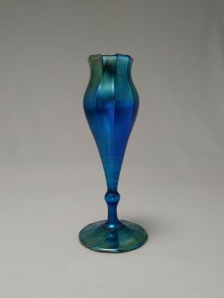 L C T Louis Comfort Tiffany Favrile Floriform Iridescent Blue Glass Vase Signed 4