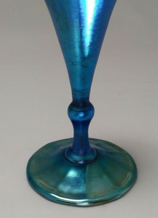 L C T Louis Comfort Tiffany Favrile Floriform Iridescent Blue Glass Vase Signed 6