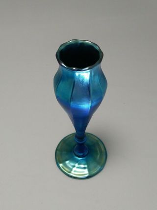 L C T Louis Comfort Tiffany Favrile Floriform Iridescent Blue Glass Vase Signed 7