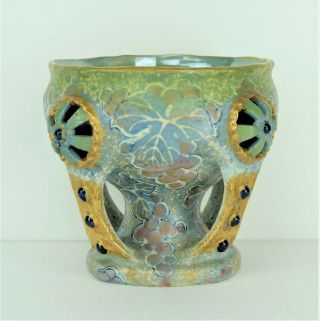 Rare Amphora Austria Art Nouveau Pottery Jeweled Vase Bowl Handles Jugendstil