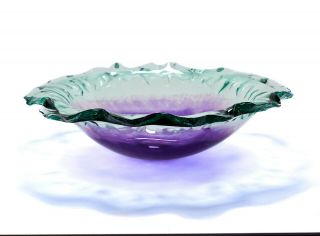 Monumental Signed Laurel Fyfe Art Glass Centerpiece Bowl,  Purple/clear