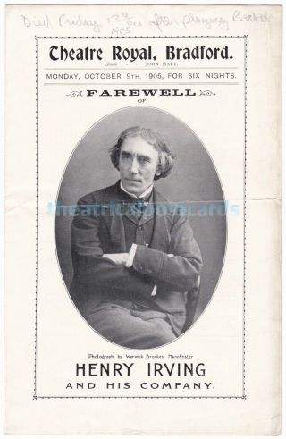 Henry Irving Farewell.  Merchant Of Venice.  Theatre Royal Bradford Programme 1905