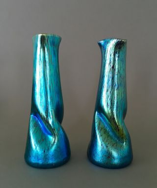Loetz (attributed To) Cobalt Papillon Iridescent Glass Vase,  Art Nouveau