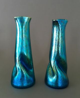 Loetz (Attributed to) cobalt papillon iridescent glass vase,  Art Nouveau 2
