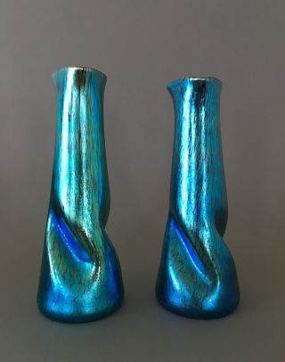 Loetz (Attributed to) cobalt papillon iridescent glass vase,  Art Nouveau 3