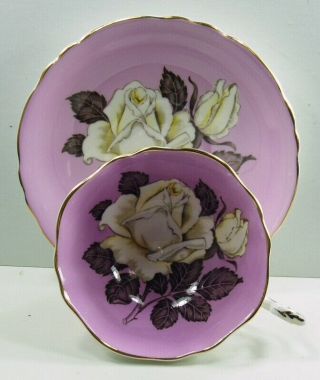 Paragon White Rose Cup and Saucer with Lavender Background 2
