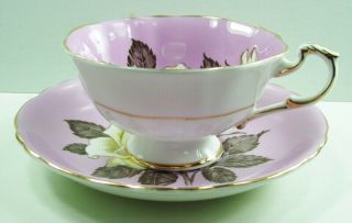 Paragon White Rose Cup and Saucer with Lavender Background 3