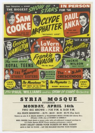 1958 Sam Cooke Jackie Wilson Lavern Baker Jimmy Reed Concert Handbill