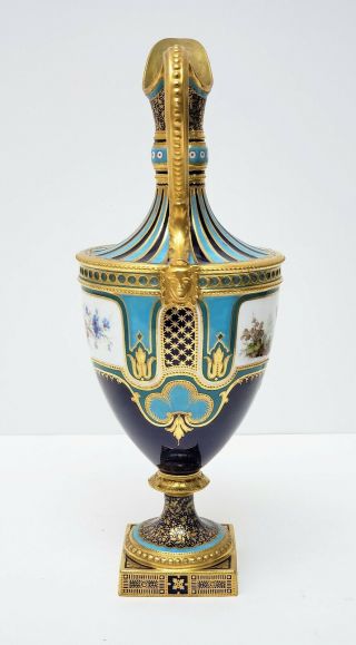 Antique Royal Crown Derby Porcelain Ewer Vase by Desire Leroy w Birds & Flowers 4
