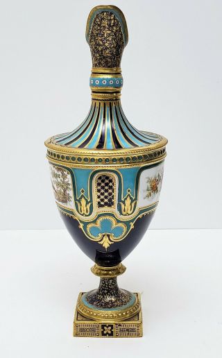 Antique Royal Crown Derby Porcelain Ewer Vase by Desire Leroy w Birds & Flowers 5