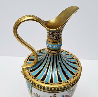 Antique Royal Crown Derby Porcelain Ewer Vase by Desire Leroy w Birds & Flowers 7