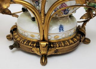 Antique Gilt Bronze Candelabra Lamp w Volkstedt Porcelain Figurine & Flowers 8