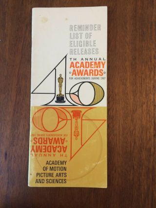 40th Annual Academy Awards 1967 Reminder List Of Eligible Releases Film Oscar